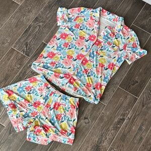 Little Sleepies Floral Short Pajama Set in Red, Pink, Yellow & Blue